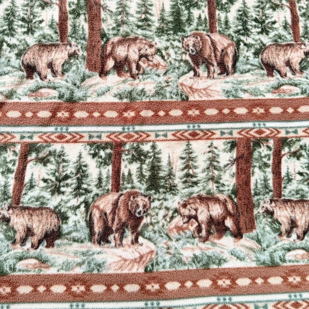 Reversible Bear Fleece Throw Blanket‎ Lodge Cabin 53x63